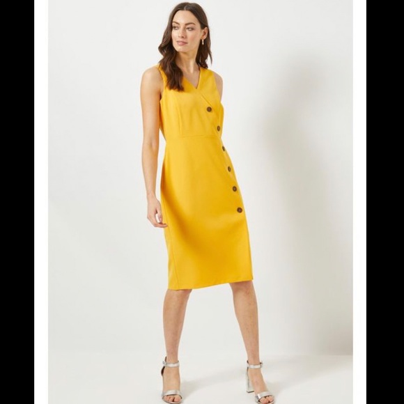YELLOW V-NECK BUTTON DRESS - Picture 2 of 3